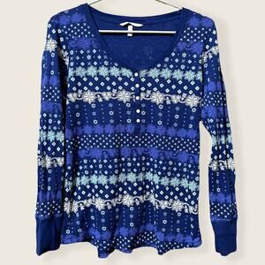 Victoria Secret Blue Snowflake Henley Thermal Top Large